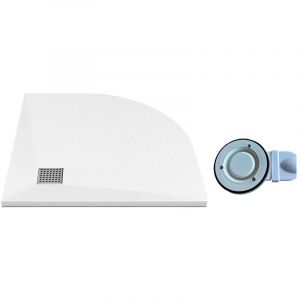 Vente-unique - Receveur extra-plat &agrave; poser ou &agrave; encastrer d&eacute;coupable en r&eacute;sine smc en quart de cercle avec siphon - Blanc - 80 x 80 cm - syforsa