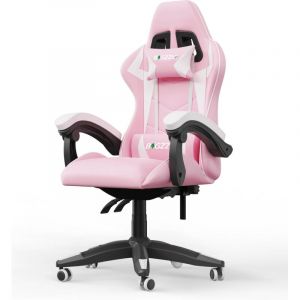 Bigzzia - Chaise Gaming Ergonomique Racing - avec Réglage de Hauteur, Repose-tête et Soutien des Lombaires - pu Cuir - Rose