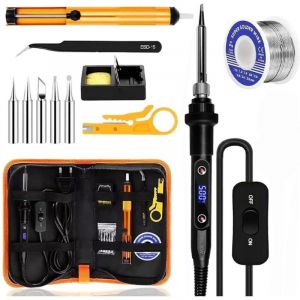 Fer &agrave; Souder Set,80W Temp&eacute;rature R&eacute;glable 180-500&deg;C Electronique de Precision avec Interrupteur ON/OFF, 5 Conseils de soudage,Barre de Soudure pour
