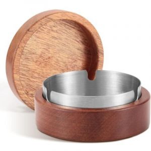 [JAMAIS UTILIS&Eacute;] Cendrier Exterieur, Cendrier Original avec Couvercle en Bois, Cendrier Portable avec Couche Int&eacute;rieure en Acier Inoxydable, Cendrier