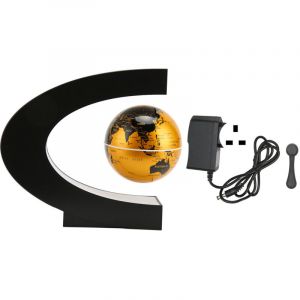 Globe Magn&eacute;tique L&eacute;vitation Dor&eacute; avec LED Int&eacute;gr&eacute;e Texture Givr&eacute;e Support en C 3 Pouces Alimentation 12V 1A D&eacute;coration Bureau UK Plug 100‑240V