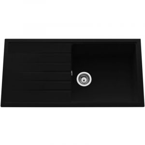 Evier ancoline blanc-granite blanc &agrave; encastrer, 2 cuves / 1 &eacute;gouttoir, 1160x500mm