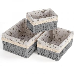 Panier Rangement avec Doublure, Lot de 3 Panier Osier Corbeille Osier Panier de Rangement Salle de Bain Paniers pour Etag&egrave;res Corbeille Rangement