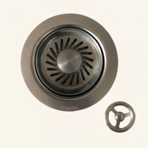 Vidage Bonde manuel &eacute;vier 1 bac granit r&eacute;sine HARMONIE inox PVD noir m&eacute;tal - Siphon gain de place