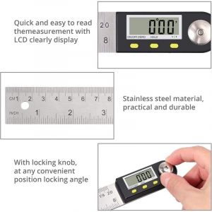 Aiducho - Rapporteur d'Angle Numérique 0-200mm Numérique Angle Finder 0-360 °Rapporteur Numérique 2 en 1 en Acier Inoxydable avec Affichage lcd