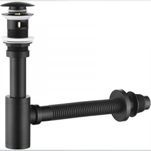 Siphon de lavabo avec bonde Siphon universel et bonde d'&eacute;coulement de salle de bain plein pour lavabo noir mat 1/4 x 30 mm siphon pop-up, bonde