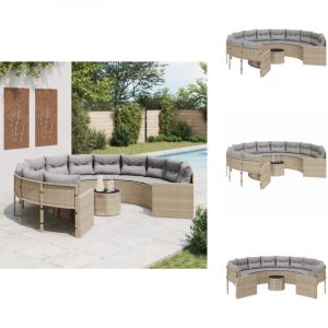 Canap&eacute; de jardin avec table coussins rond beige r&eacute;sine tress&eacute;e - Canap&eacute; De Jardin - Canap&eacute; Rond - Mobilier De Jardin - Salon De Jardin - Set De Jardin