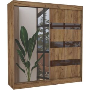 Les Tendances - Armoire de chambre 1 porte bois marron et marron laqu&eacute; 1 porte miroir Voka - 3 tailles-Largeur 120 cm