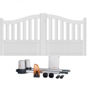 Portail battant &eacute;lectrique PVC blanc avec moteur Sentinel H 146 x L 350 BREST GALB&Eacute;