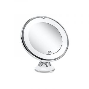 Ikodm - Miroir Grossissant 10x - Lumineux led avec Forte Ventouse - Batterie - Miroir Maquillage avec Lumière Natur Dimmable pour Les Salles de Bain