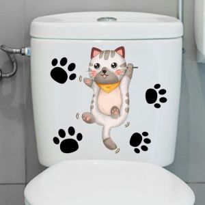 25 20 cm 3 pièces chat gris auto-adhésif couvercle de toilette autocollants drôle Pvc étanche siège de toilette autocollants pour couvercle Stickers