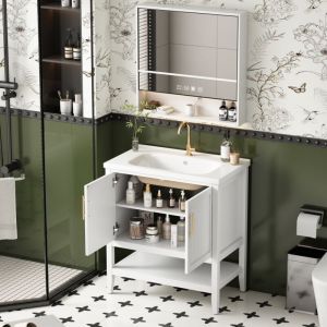 Tanant - Meuble de salle de bain, Meuble sous vasque simple avec meuble bas 80 cm avec vasque en céramique, Blanc
