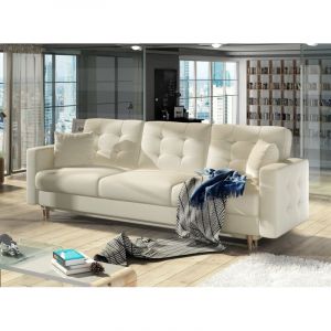 Les Tendances - Canapé 3 places convertible matelassé simili cuir beige clair Anska 235cm