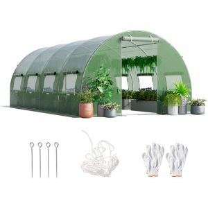 RELAX4LIFE Serre de Jardin 18m², Serre Tunnel de Jardin 6x3x2M avec Cadre en Acier Galvanisé, 2 Portes et 10 Fenêtres Enroulables, Housse PE pour