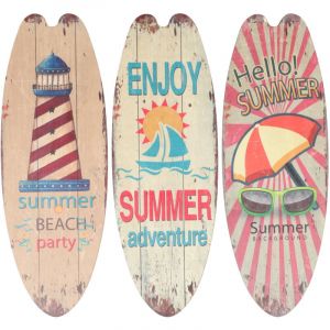 Feiyue - Lot de 3 panneaux de planche de surf en bois à suspendre pour l'été, décoration murale décorative sur le thème de la plage