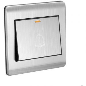 Interrupteur de sonnette de porte AC 250V 16A 86mm x 86mm Panneau inox Bouton-poussoir carr&eacute; r&eacute;initialisable mural