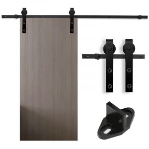 SWANEW Syst&egrave;me de porte coulissante Ensemble d'accessoires pour Rail au sol Rail de porte &agrave; rouleau en bois Verre 150kg Streifen 152CM