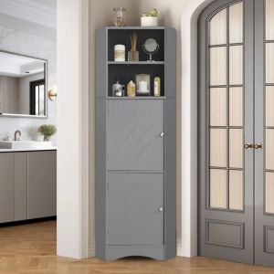 Colonne de salle de bain 36.5x36.5x155 cm, Armoire salle de bain, meuble d'angle avec deux compartiments de rangement, compartiment ouvert, Armoire