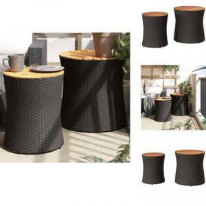 Tables d'appoint de jardin 2 pcs dessus en bois noir poly rotin - Table D'appoint Jardin - Table Extérieure - Mobilier De Jardin - Résine Tressée