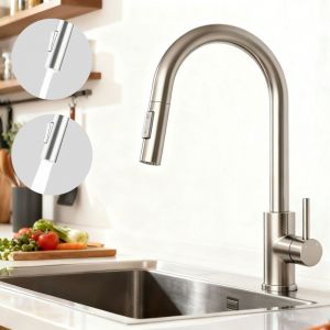 AICA Robinet de Cuisine &agrave; Douche Colonne 2 Modes D&eacute;bit Eau Extractible 360&deg; Rotatif Monocommande Finition Bross&eacute;e