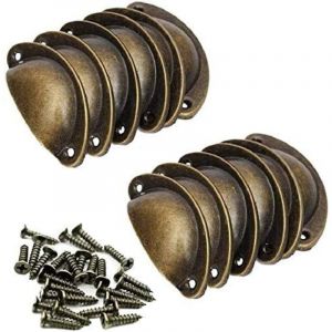 Aougo - Poign&eacute;e Coquille R&eacute;tro Poignee de Meuble Vintage Bouton Tiroir Poign&eacute;e avec 24 Vis pour Placards Armoire Commode Tiroirs -12Pcs