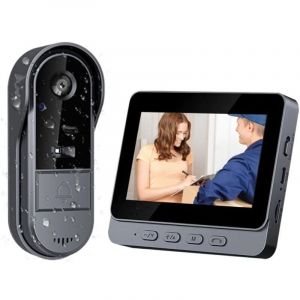 Aierq Sonnette Sans Fil Exterieur Etanche 1080P Sonnette Sans Fil Avec Camera avec écran ips de 4.3 Visiophone Sans Fil IP65 étanche Caméra hd 170°