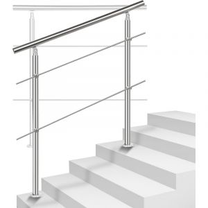 Tolletour - Rampe d'escalier en Acier Inoxydable Garde-Corps pour Jardin Balcon Main courante en acier inoxydable avec 2 poteaux - 180 cm avec 2