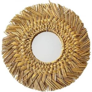 Basetbl - Miroir Mural, Miroir Mural en rotin Miroir Mural Moulage Mural de rotin Miroir Paille Grand Rond Suspendu Miroir
