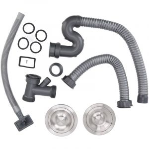 Kit de double tuyau d'&eacute;vacuation pour &eacute;vier de cuisine, cr&eacute;pine, tuyau d'&eacute;vacuation pour bac &agrave; l&eacute;gumes, ensemble de tuyaux d'&eacute;vacuation pour la maison
