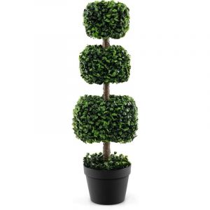 RELAX4LIFE Plante Artificielle 75 cm avec Pot et 3 Boule de Buis, Arbre Artificiel avec Feuilles PE, Plante Décorative Verte Intérieur et d'Extérieur