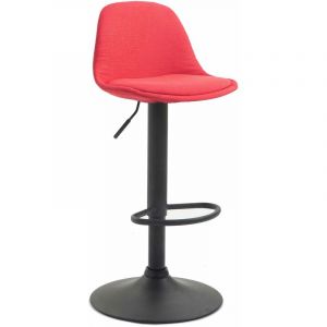 Tabouret de bar en tissu rouge et cadre en m&eacute;tal noir hauteur r&eacute;glable pieds trompette TDB10572