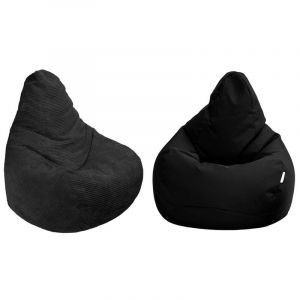 Fauteuil Pouf de jeu pour salon, Deux Pouf Poire à dossier haut pour adultes, Inclinable Pouf Chaise avec remplissage de billes de polystyrène - Noir