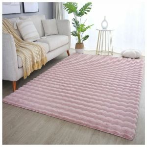 Tapis moelleux aspect 3D uni Whisper Rose 140x200