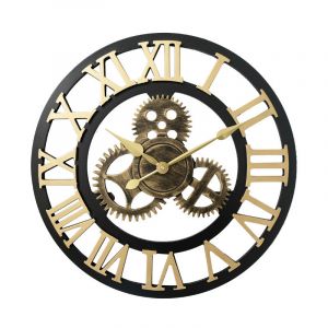 Shining House - Style européen rétro créatif Horloge Murale Industrielle engrenage Art personnalité Salon décoration Horloge,or+noir,40cm