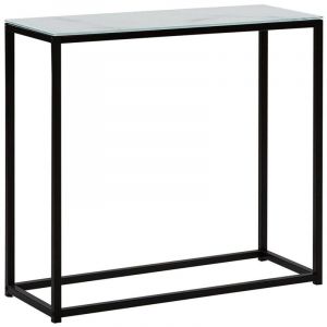 Table Console avec Plateau en Verre Effet Marbre et Structure en Métal Noir Coiffeuse au Design Industriel pour Intérieur Moderne ou Rétro Beliani