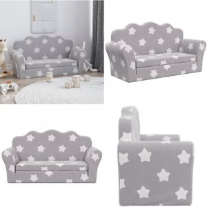 Canap&eacute;-lit enfant 2 places gris clair &eacute;toiles peluche douce - Canap&eacute; Enfant - Canap&eacute; Lit Enfant - Mobilier B&eacute;b&eacute; - Meubles Enfant - Fauteuil Enfant