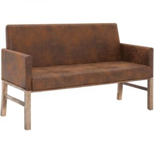 Banc banquette avec accoudoir 140 cm marron similicuir daim
