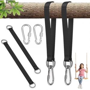 2 Pièces Sangles de Hamac, Sangle Hamac avec 2 Mousquetons et Anneaux en D, Fixation pour Attache Hamac, Sangle Balancoire Arbre, Sangles Lourde