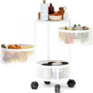 Flasidu - Chariot de rangement de cuisine, panier de rangement pivotant, trois niveaux, blanc.