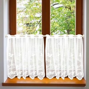 Rideaux de la Cuisine Moderne,Rideau Court Blancs avec Motifs D&eacute;licats de Papillons et de Jacquard Floral,Rideaux Transparants,Rideau D&eacute;corant Le