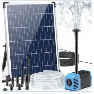 Fontaine solaire pour ext&eacute;rieur - Pompe de bassin bilingue - Filtre - 12 W - 605 L/H - 2 m de c&acirc;ble - Kit d'eau DIY - 4 buses