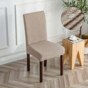 Housse de chaise jacquard &agrave; carreaux longue et imperm&eacute;able - Taupe, housse de chaise universelle, moderne et durable, adapt&eacute;e &agrave; la d&eacute;coration de la