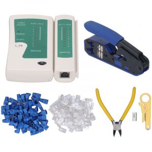 Kit d'outils de sertissage RJ45, pince &agrave; d&eacute;nuder 8P8C, ensemble de testeur de r&eacute;seau &agrave; t&ecirc;te de cristal pour connecteur Cat5 Cat6