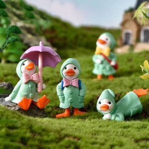 Lot de 4 mini-canetons en résine, parapluie, imperméable, canetons de dessin animé, sculpture de bureau, figurine de collection, animaux de Pâques,