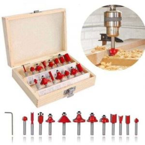 Kit de Fraises &agrave; Araser Fraises defonceuse 6,35mm Coffret de 15 Fraises &agrave; Rainurer Bois en Carbure de Tungst&egrave;ne avec Tige, avec Bo&icirc;te Coffret Fraise