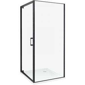 Cabine de Douche Carré en Verre Trempé 90 x 90 x 185 cm Porte Simple Noir Darli