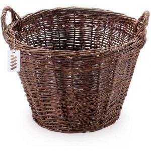 Panier de ferme en osier fonc&eacute; pour la r&eacute;colte des fruits, l&eacute;gumes, pommes de terre, pot de fleurs, ballon, 45 cm, jute, fix&eacute; avec des sangles