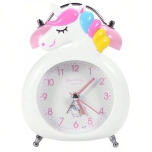 R&eacute;veil Licorne, R&eacute;veil Analogique Blanc, Silencieux, Horloge de Bureau Anti-Tic-Tac avec Deux Cloches, avec Veilleuse de Chevet