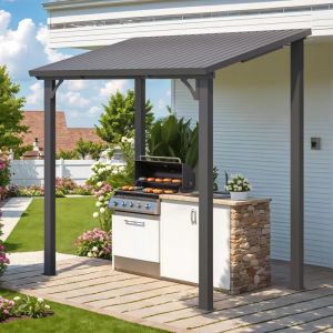 YODOLLA Pergola Adoss&eacute;e Aluminium 1.5 x 2.5m, Gazebo &agrave; Toit Rigide, Pergola Murale pour Terrasse Ext&eacute;rieur