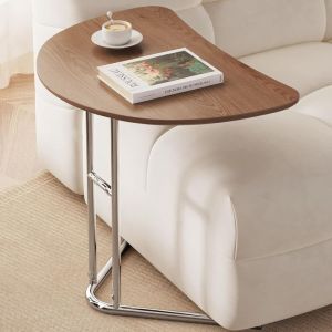 Guyii Table d'appoint en forme de C, table TV avec cadre en m&eacute;tal, table d'appoint semi-circulaire pour ordinateur portable pour canap&eacute;, lit et